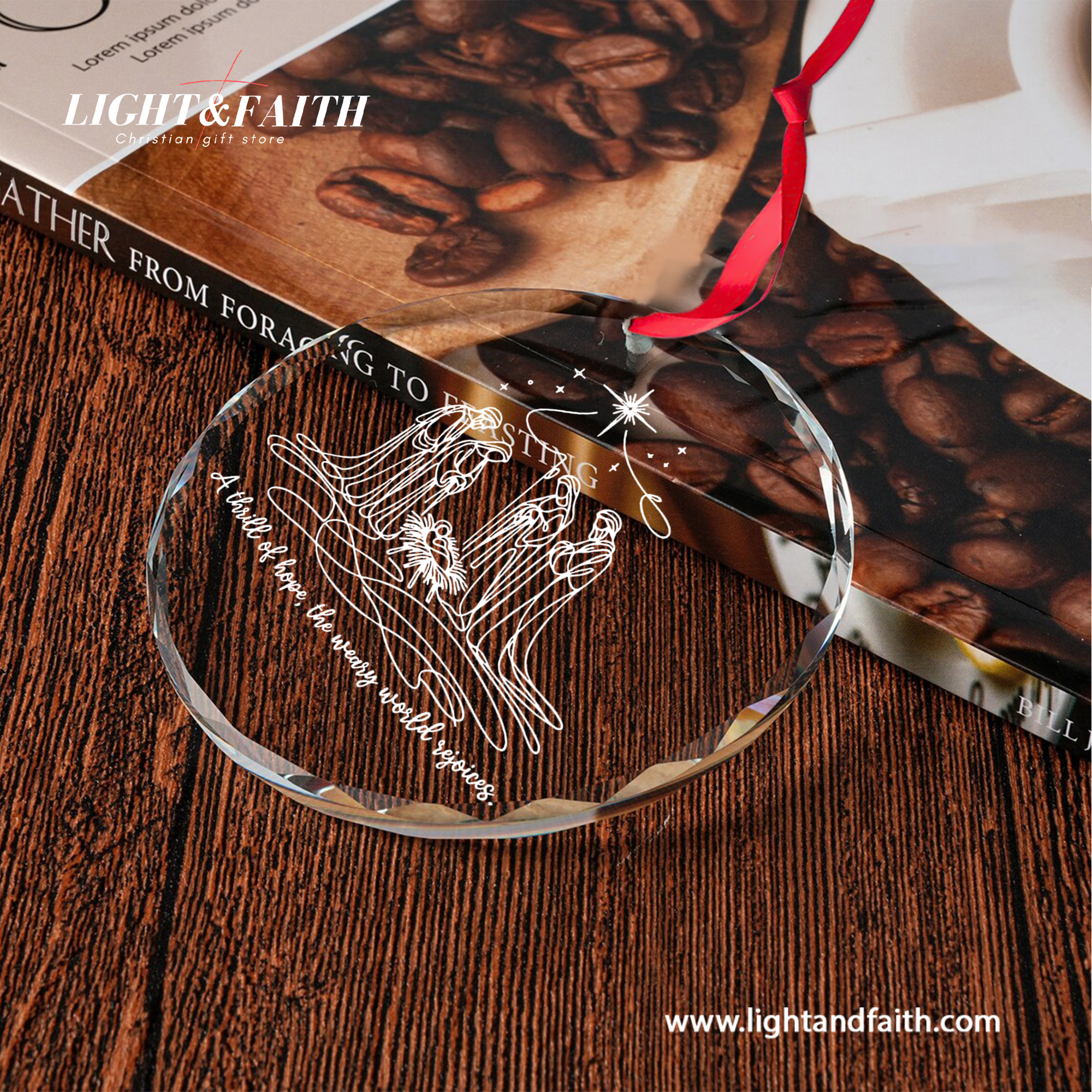 A Thrill of Hope Heart Ornament, Minimal Nativity Line Art Ornament, Holy Family Christmas Decor, Christian Faith Gift, Religious Glass Decoration DCLAF63